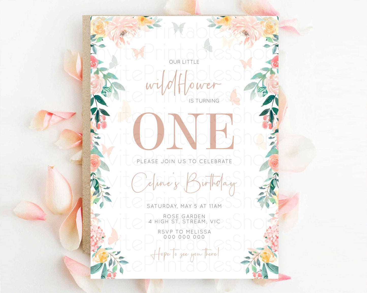 Secret Garden Invitation Wildflower Birthday Invitation Pastel Flowers Invite Enchanted Garden Boho Floral 3rd 2nd First Birthday D10706