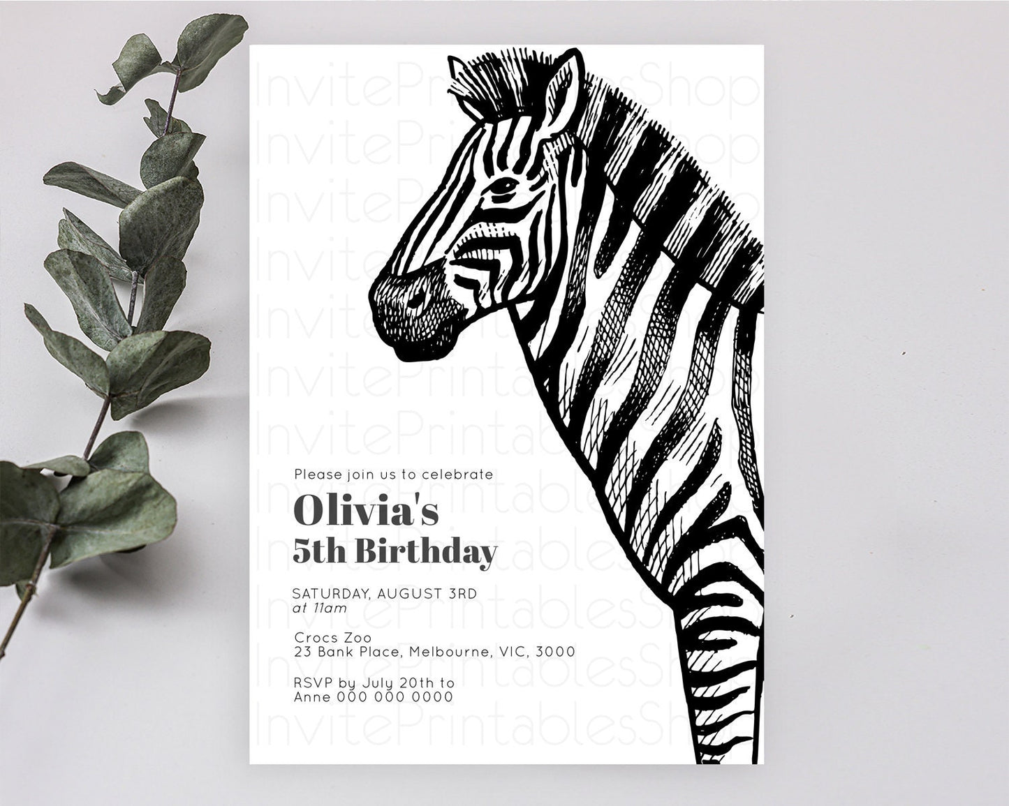 Editable Zebra Birthday Invitation Zebra Invite Jungle Safari invite Waterco