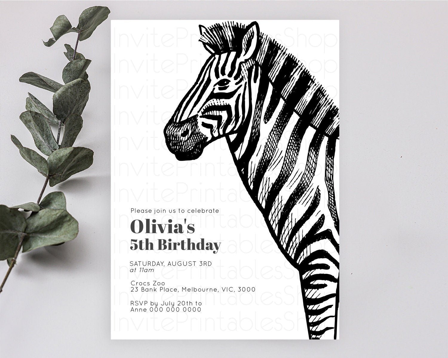 Editable Zebra Birthday Invitation Zebra Invite Jungle Safari invite Waterco