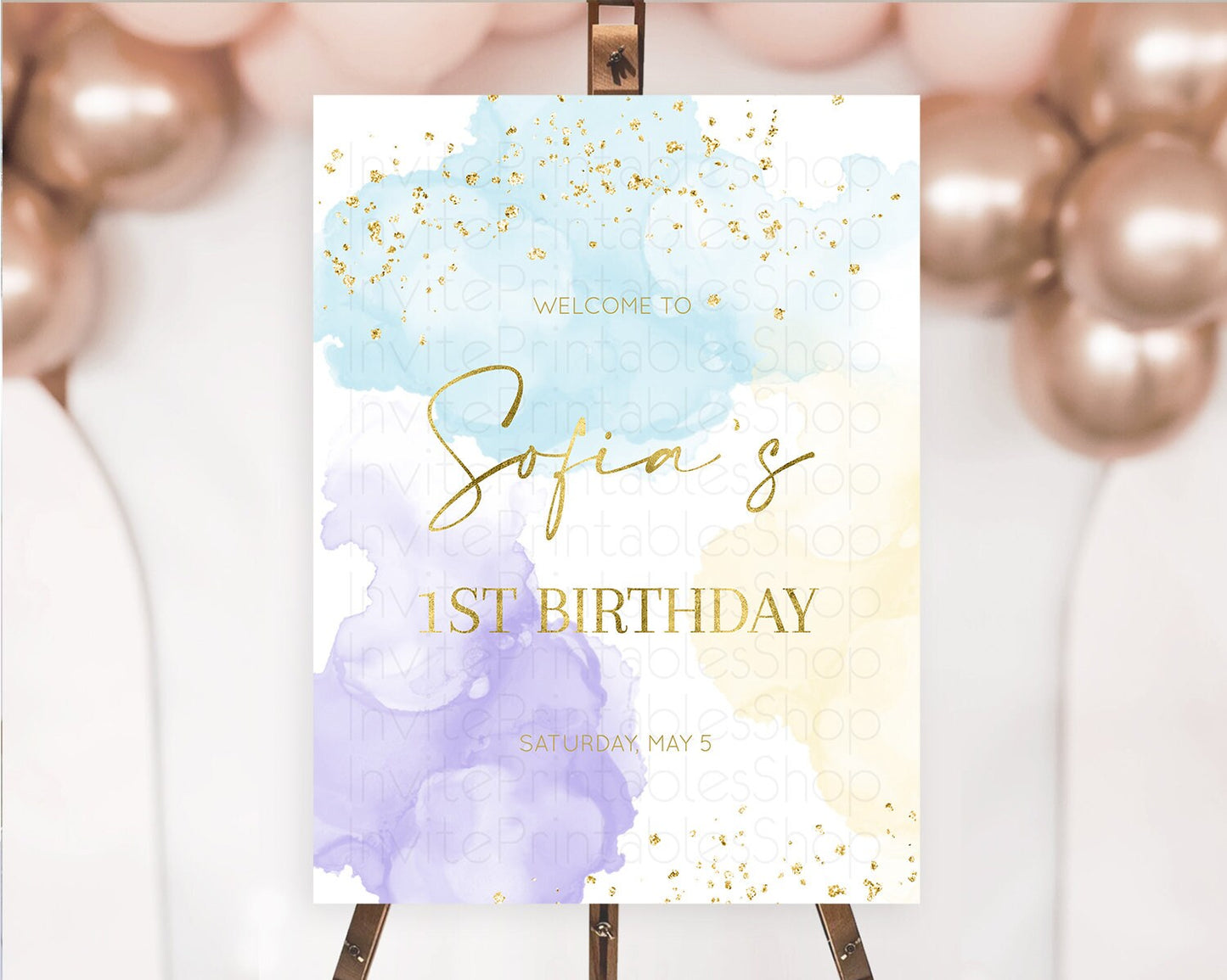Pastel Welcome Sign Pastel Rainbow Welcome Sign Colorful Rainbow Confetti Watercolor Glitter Pastel First Birthday Welcome Sign D10206