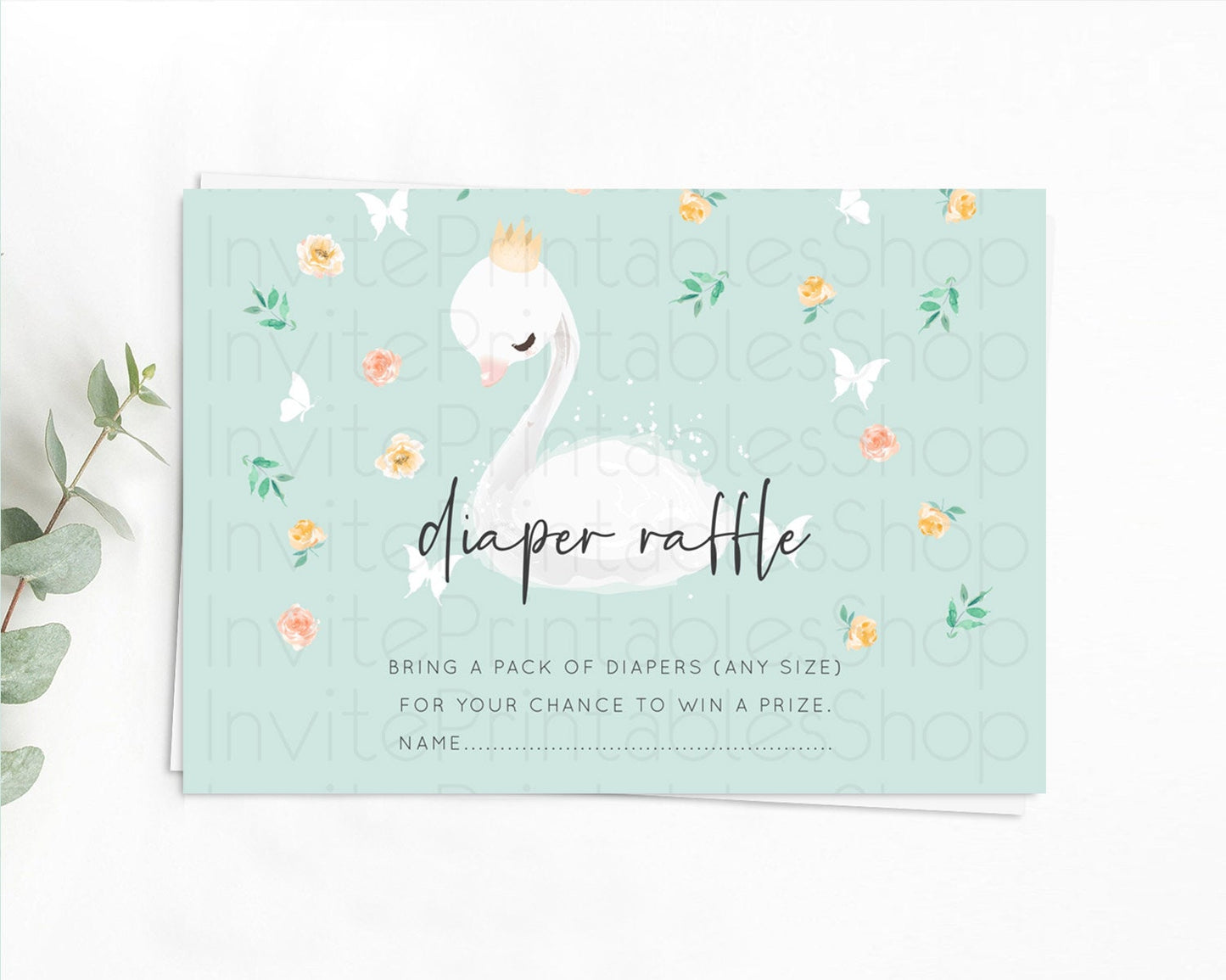 Swan Diaper Raffle Card Swan Princess Ballet Diaper Raffle Insert Enchanted Swan Lake Diaper Ticket Secret Garden Floral Raffle Game D10905