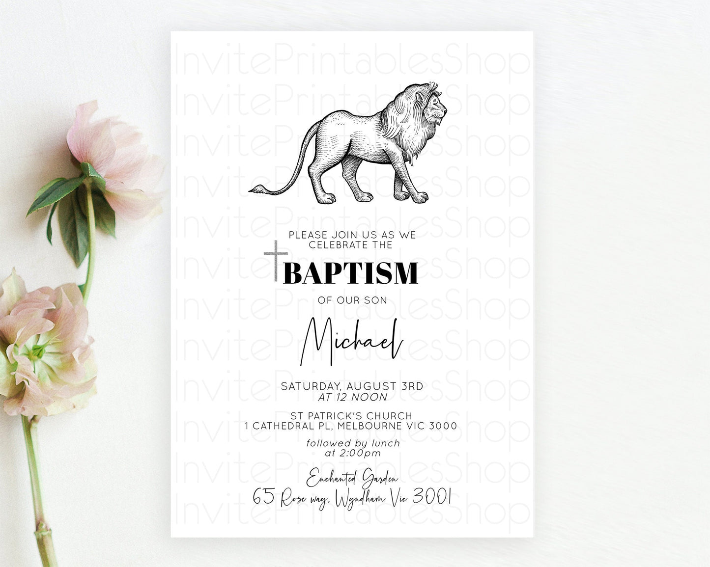 Lion Baptism Invitation Lion Baptism 1st Birthday Invitation Modern Safari Adventure Lion Christening Invitation Holy Communion D10246