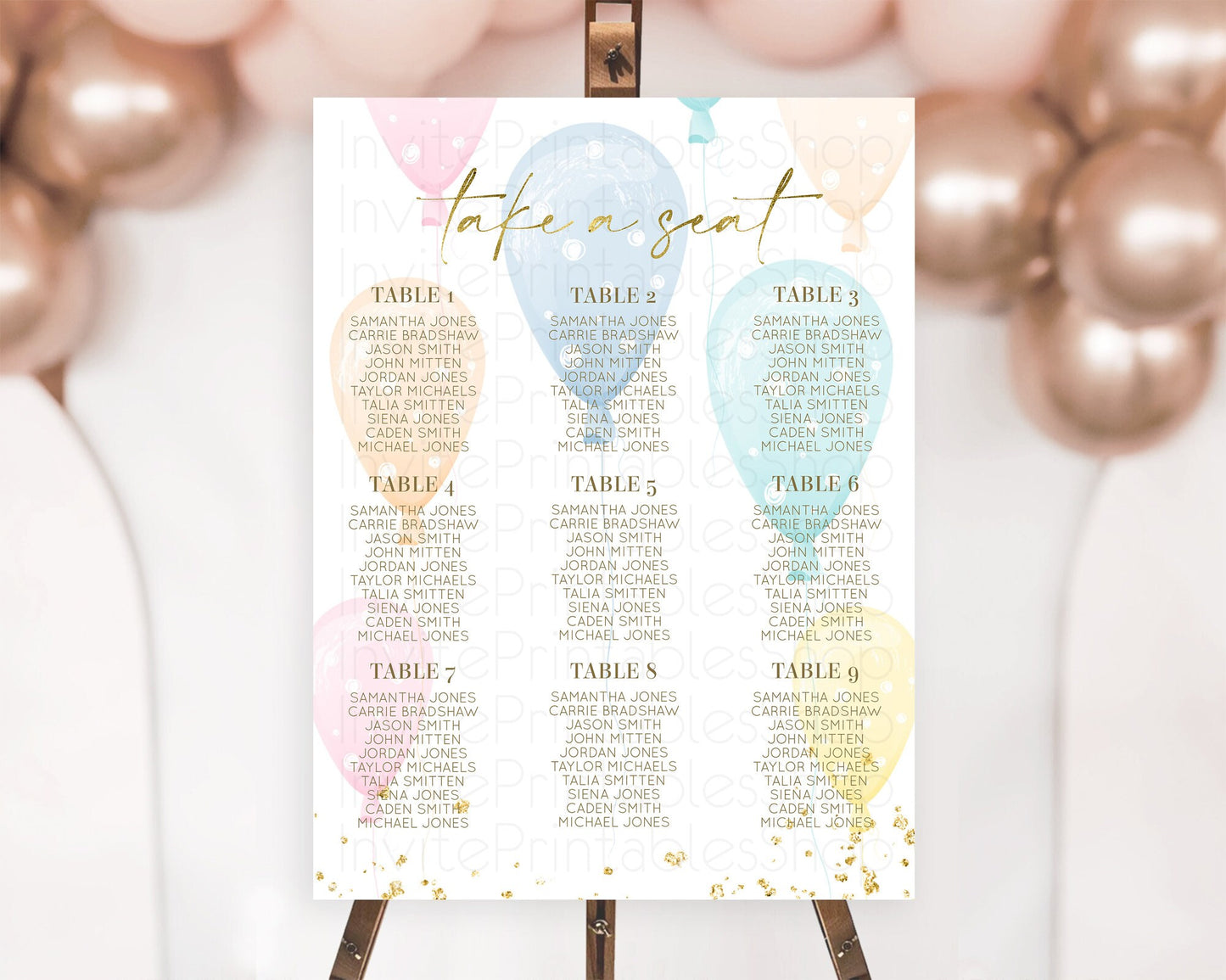 Balloon Seating Chart Pastel Seating Chart Pastel Balloon Seating Sign Colorful Pastel Rainbow Balloon Seating Board Balloon Décor D10182