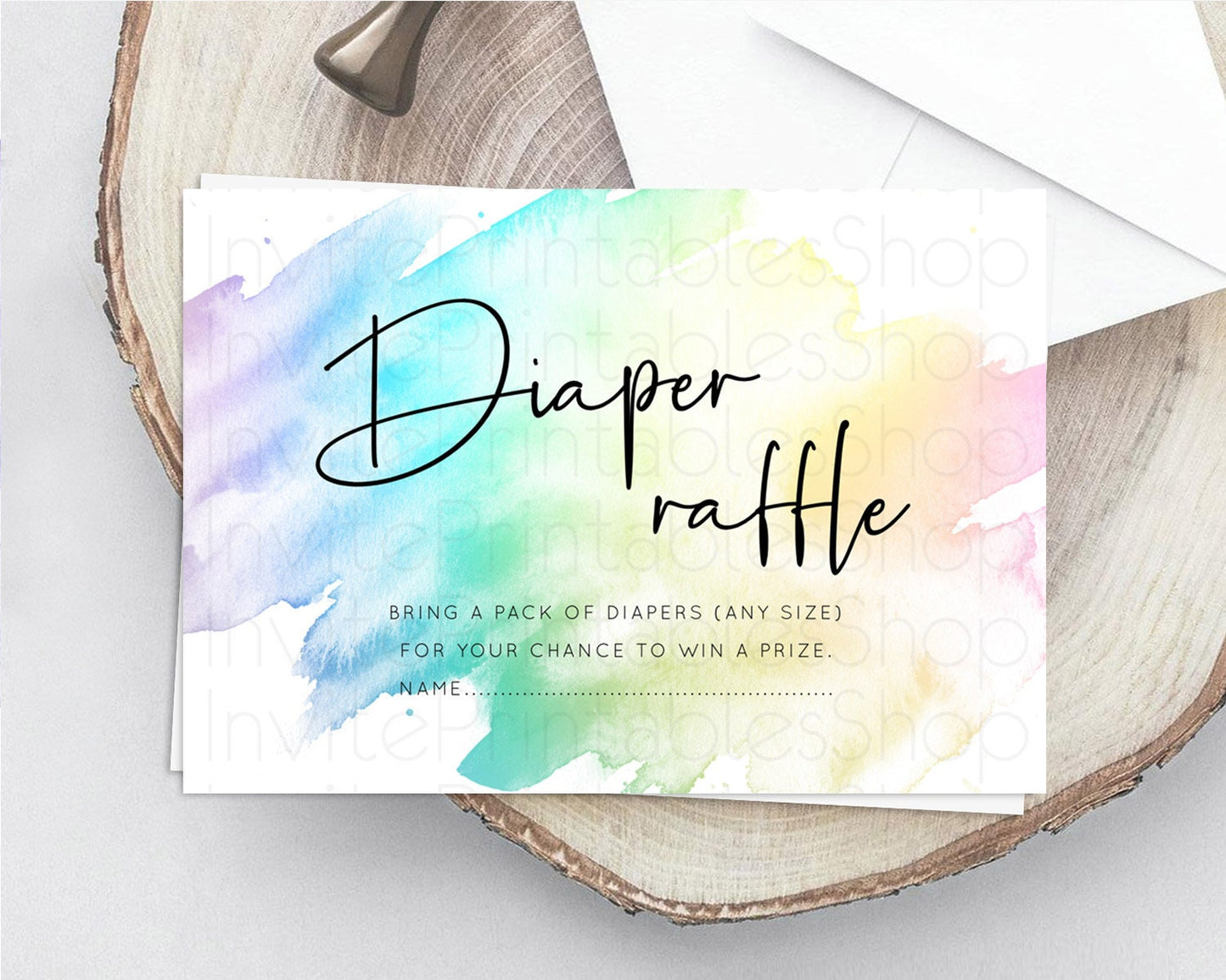 Pastel Diaper Raffle Card Pastel Rainbow Diaper Raffle Insert Colorful Ombre Watercolor Diaper Ticket Confetti Glitter Raffle Game D10279