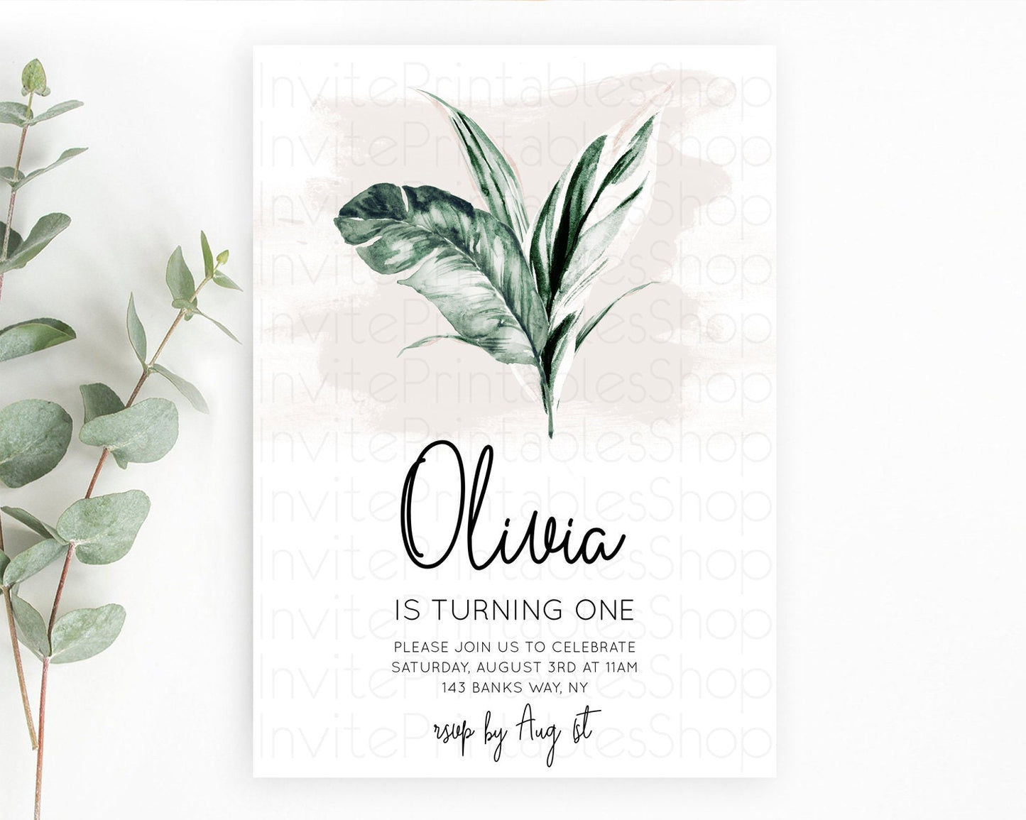 Tropical Invitation Tropical Birthday Invitation Tropical Floral Invitation Palm Leaf Fern Invite Frangipani White Orchid Invitation D11051