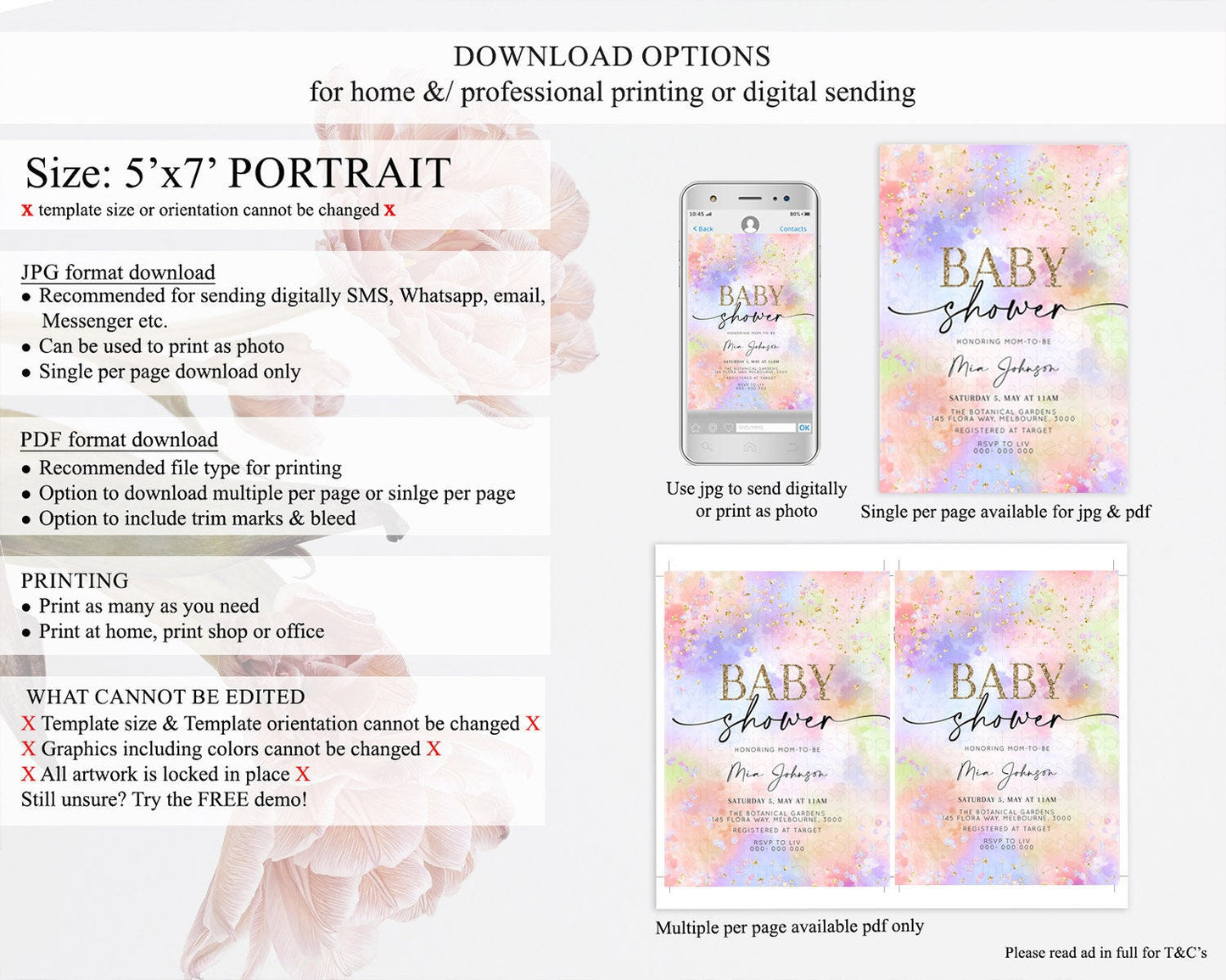Pastel Baby Shower Invitation Rainbow Baby Shower Invitation Colorful Pastel Watercolor Invitation Gold Glitter Sprinkles Ombre D10610