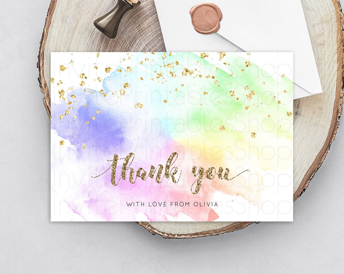 Pastel Thank You Rainbow Thank You Card Colorful Pastel Birthday Thank You Card Confetti Watercolor Pastel Teacher Thank You Cards D10319