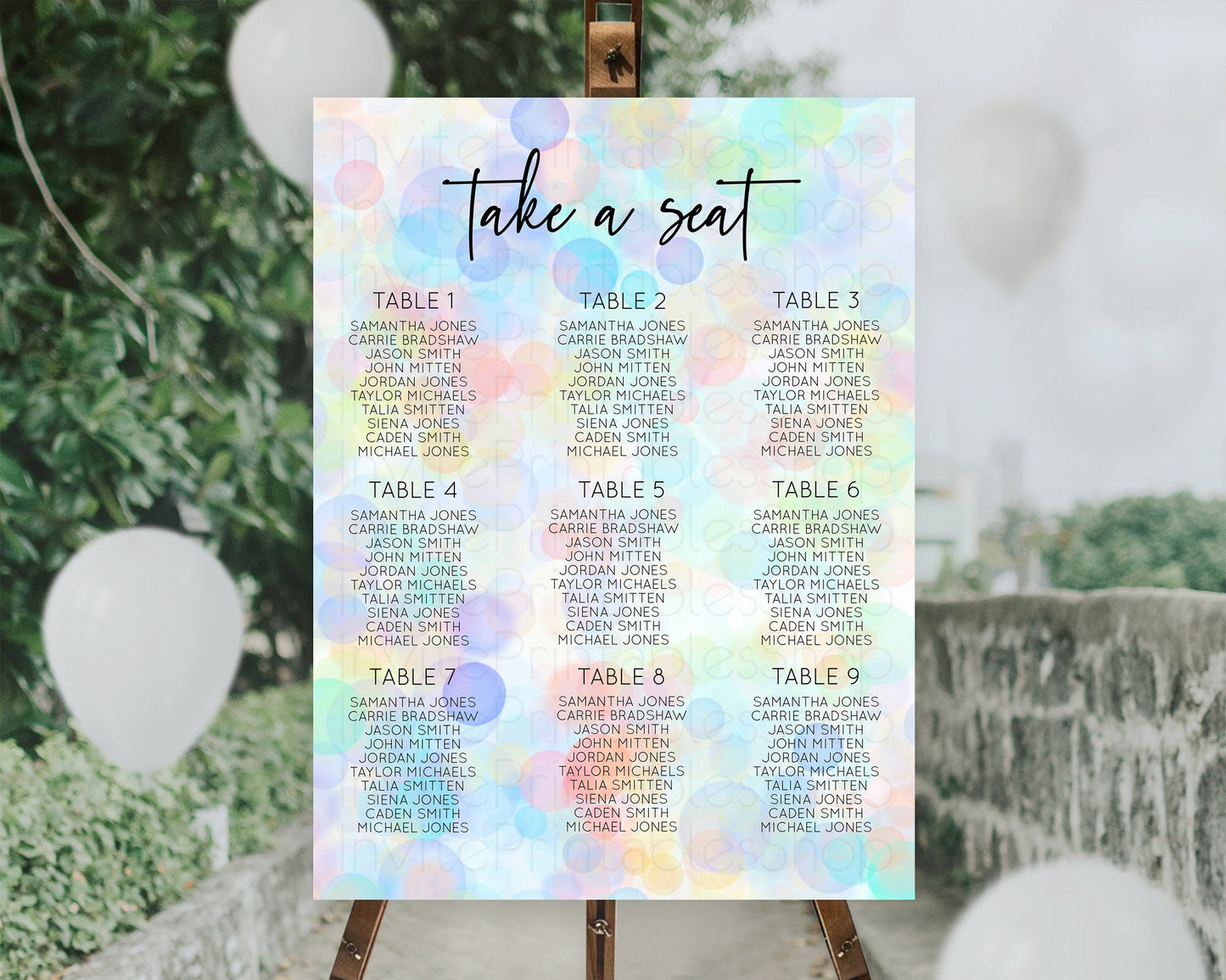 Bubbles Seating Chart Pastel Seating Chart Bath Bomb Party Pastel Bubbles Decor Watercolour Seating Board Confetti Seating Chart D10444