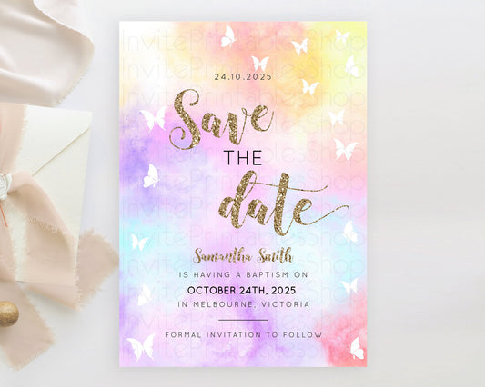 Editable Pastel Save The Date Template Pastel Ombre Rainbow Watercolor Color