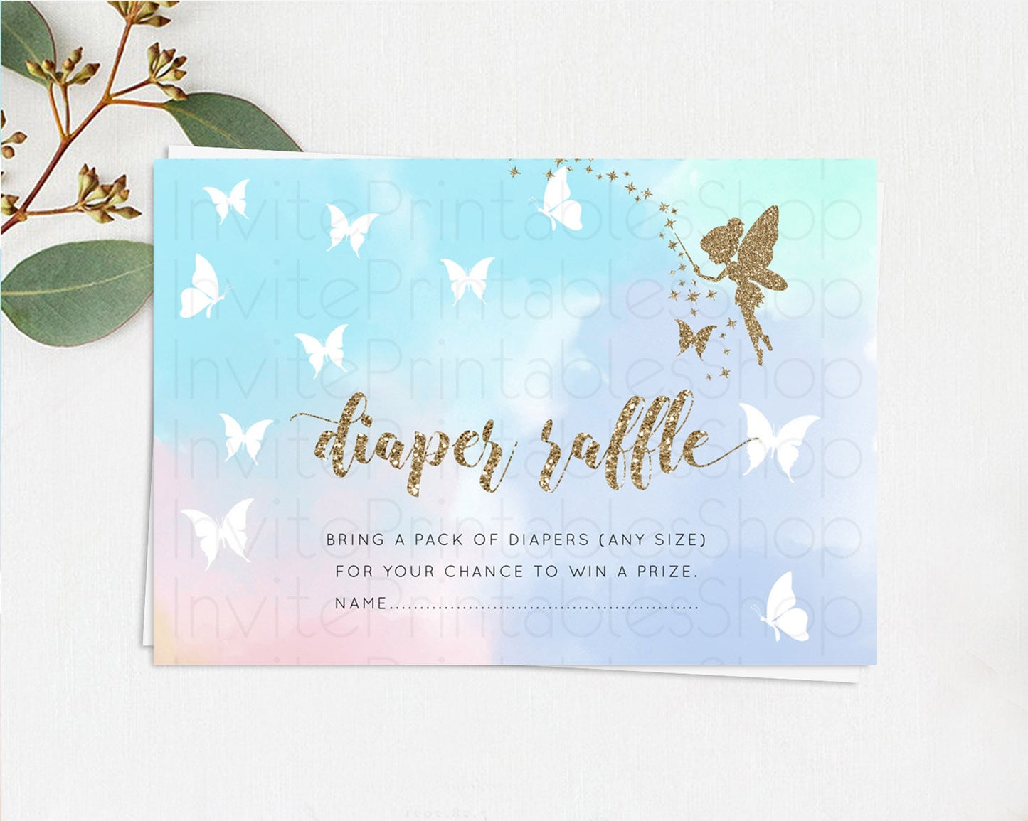 Fairy Diaper Raffle Card Fairy Diaper Insert Enchanted Garden Fairy Diaper Ticket Pastel Floral Butterfly Secret Garden Raffle Game D10894