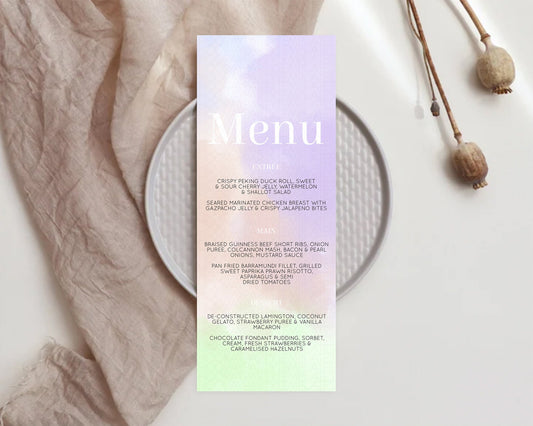 Editable Pastel Menu Pastel Rainbow Menu Template Colorful Pastel Table Deco
