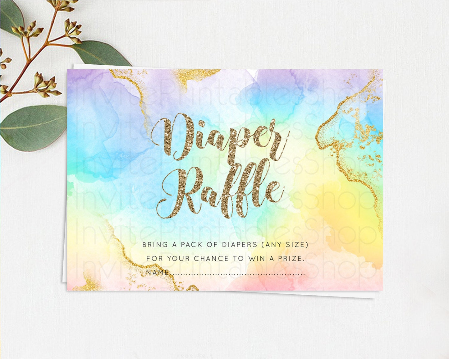 Pastel Diaper Raffle Card Pastel Rainbow Diaper Raffle Insert Colorful Ombre Watercolor Diaper Ticket Confetti Glitter Raffle Game D10589