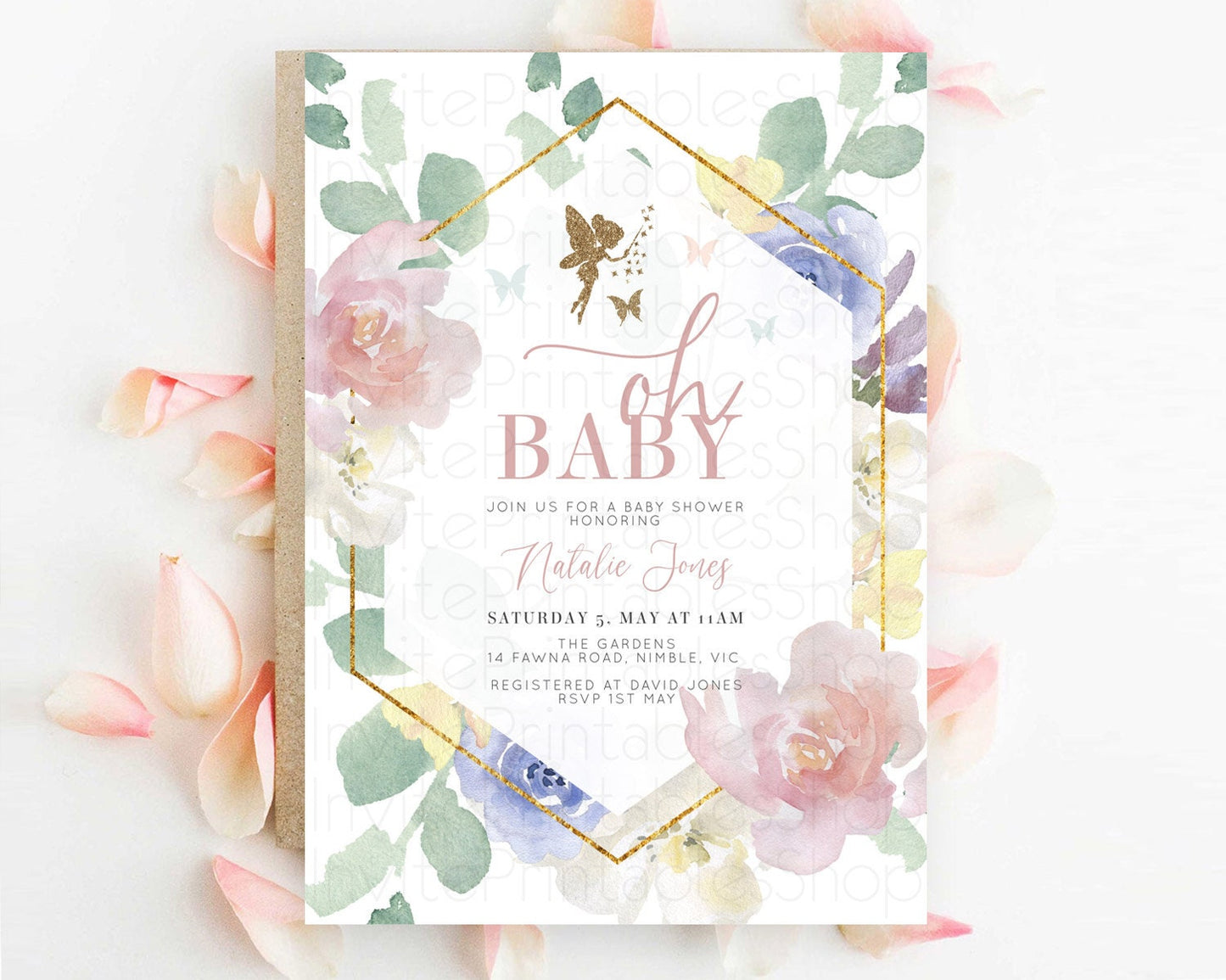 Fairy Baby Shower Invitation Pastel Fairy Invites Fairy Tea Party Fairy Garden Theme Secret Garden Enchanted Garden Floral Butterfly D10294