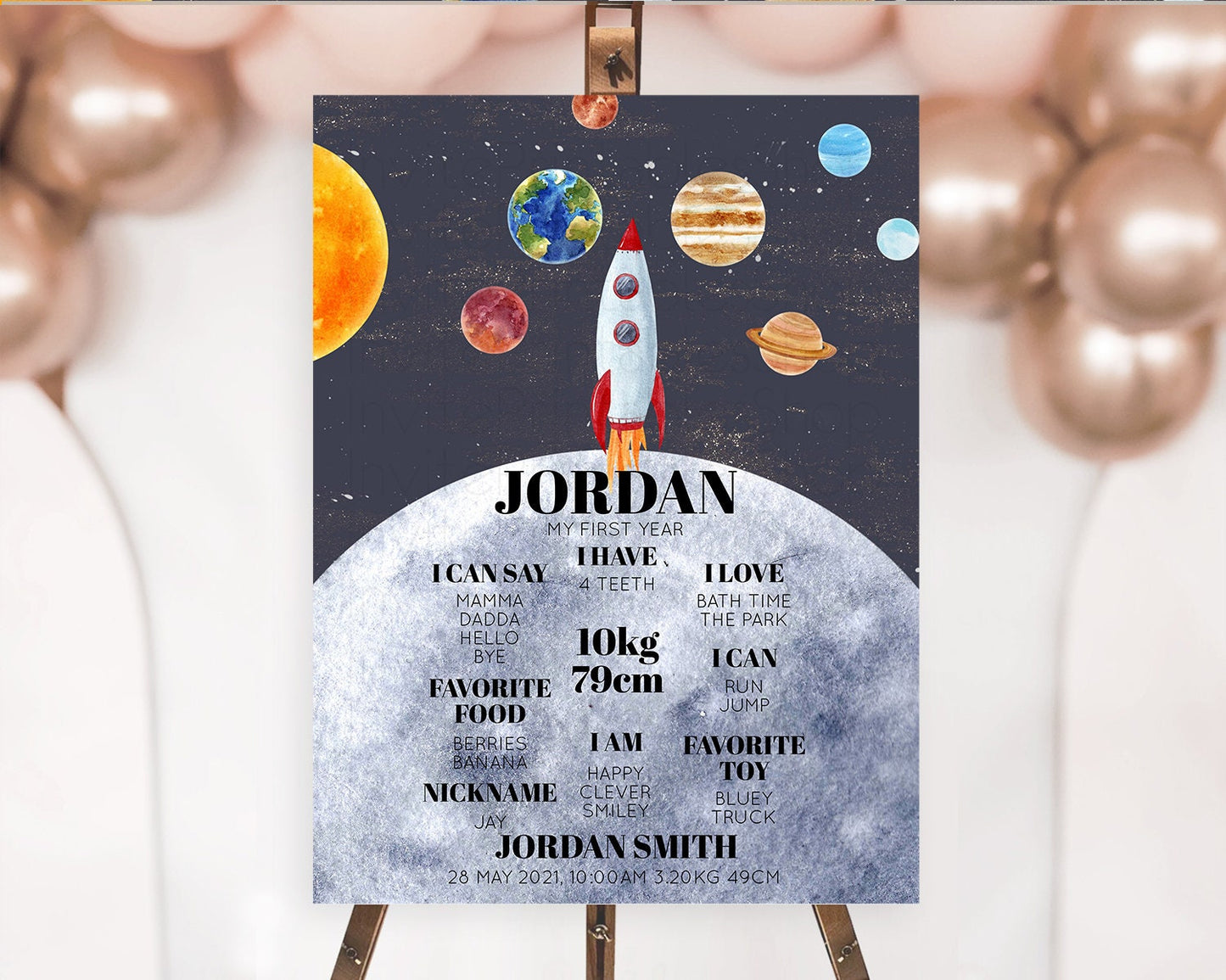 Space First Birthday Milestone Poster Space Milestone Board First Trip Around the Sun Planets Solar System ONE year Birthday Sign D10430