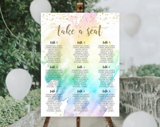 Editable Rainbow Seating Chart Pastel Seating Chart Colorful Pastel Watercol