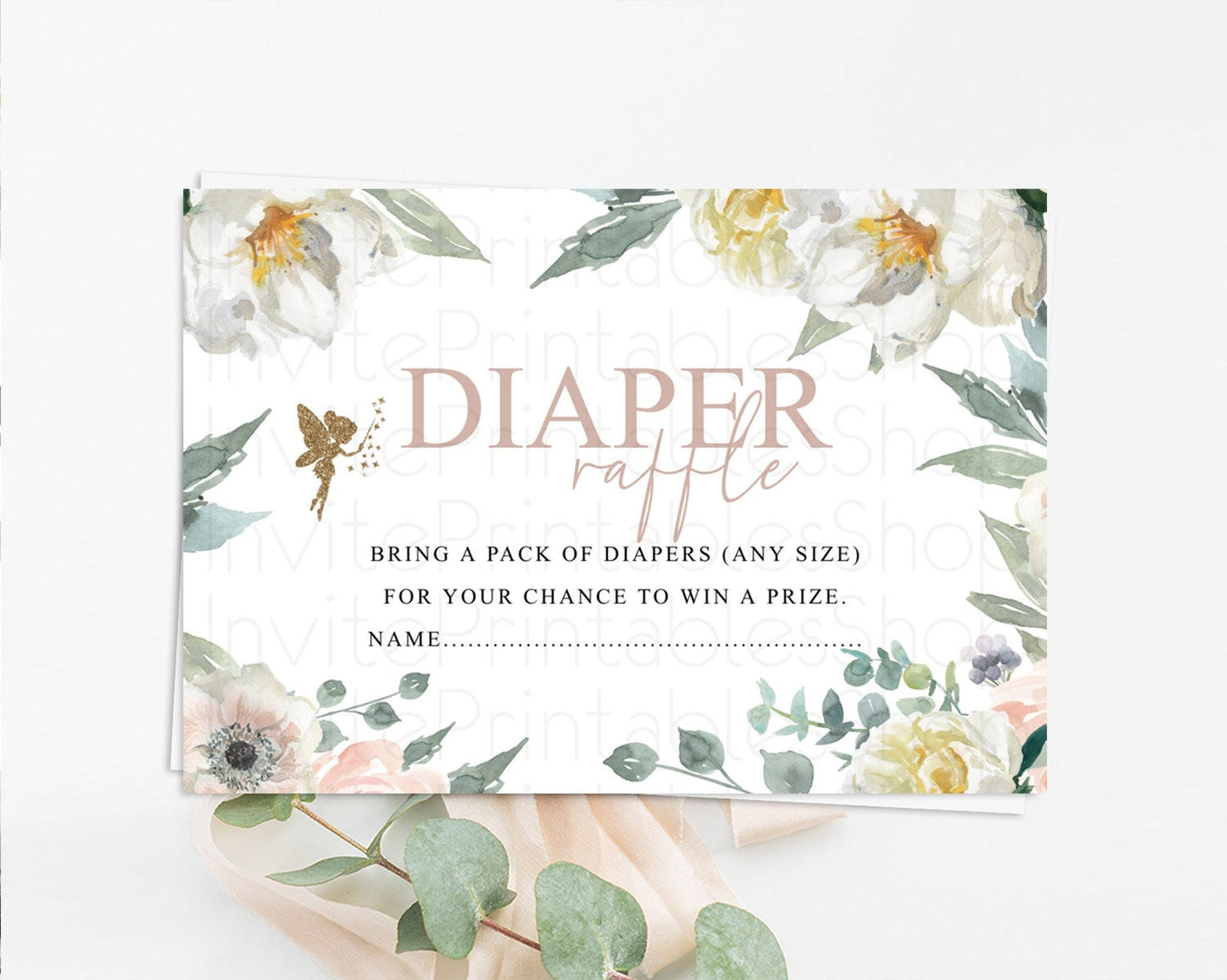 Fairy Diaper Raffle Card Fairy Diaper Insert Enchanted Garden Fairy Diaper Ticket Pastel Floral Butterfly Secret Garden Raffle Game D10800