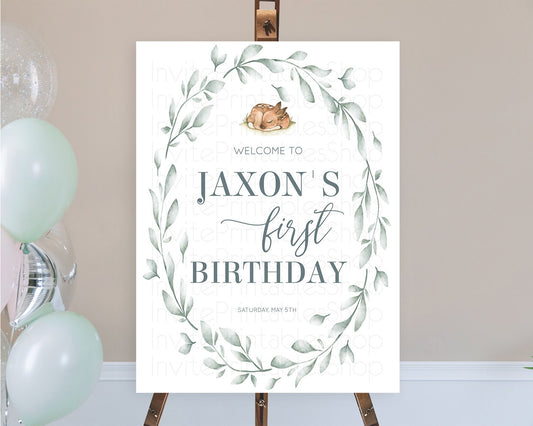 Fawn Welcome Sign Deer Welcome Board Floral Deer Welcome Poster Enchanted Forest Butterfly Pastel Floral First Birthday Welcome Sign D10935