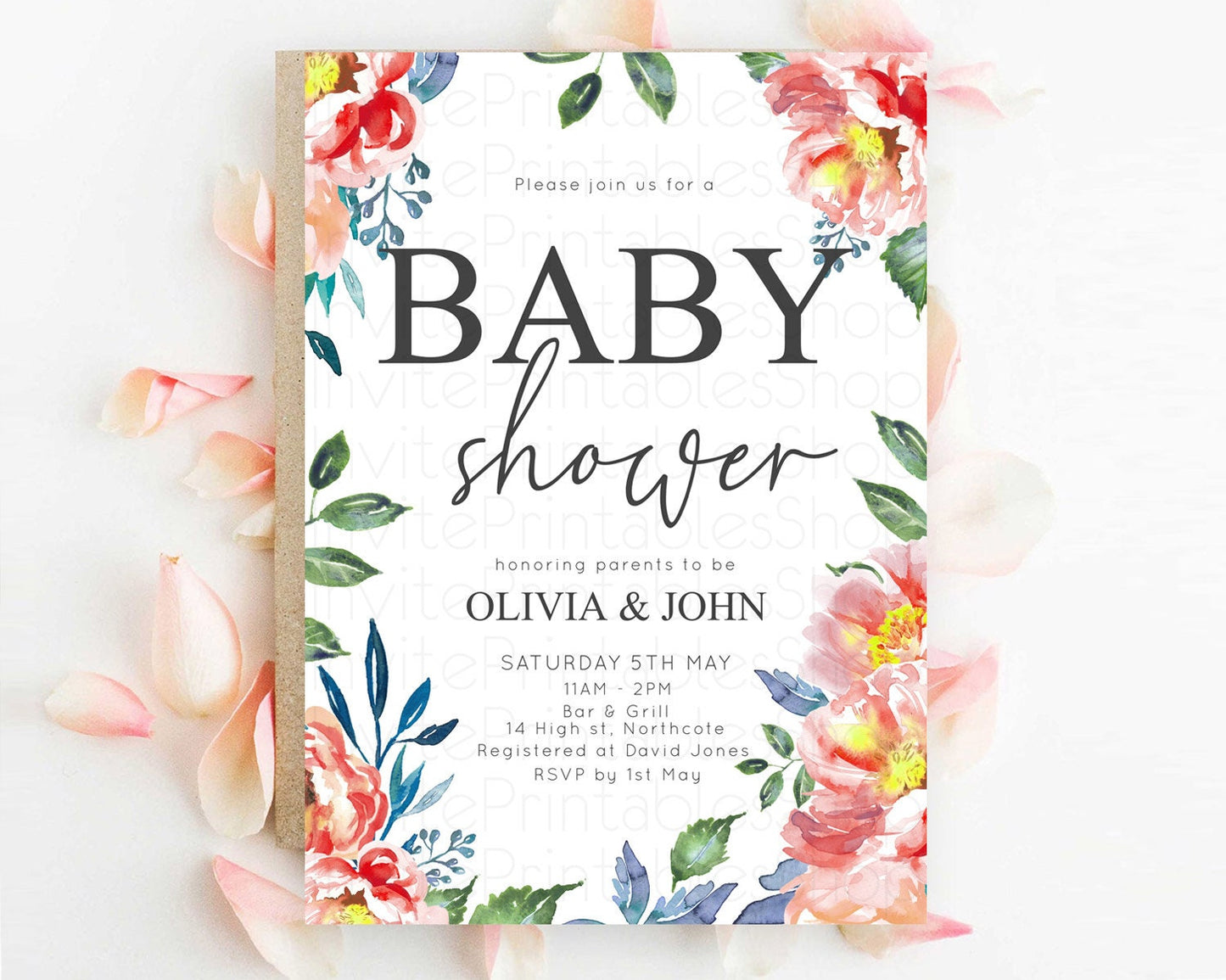 Wildflower Baby Shower Invitation Secret Garden Baby Shower Invitation Pastel Flowers Invite Enchanted Garden Shower Floral Theme D10751