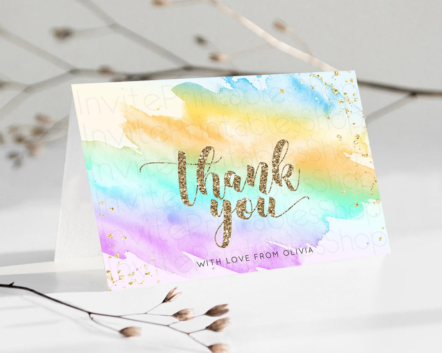 Pastel Thank You Rainbow Thank You Card Colorful Pastel Birthday Thank You Card Confetti Watercolor Pastel Teacher Thank You Cards D10426