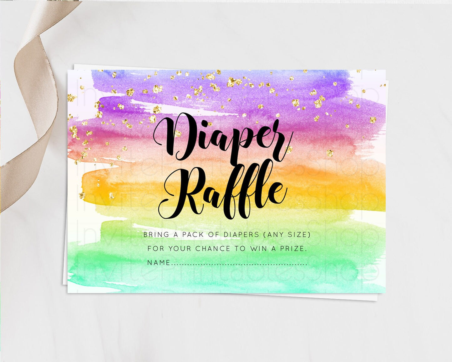 Pastel Diaper Raffle Card Pastel Rainbow Diaper Raffle Insert Colorful Ombre Watercolor Diaper Ticket Confetti Glitter Raffle Game D10524