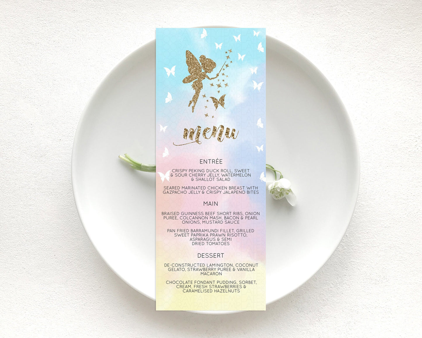 Fairy Menu Fairy Menu Template Enchanted Garden Pastel Floral Butterfly Table Décor Fairy Secret Garden Dinner Dessert Food Menu D10894