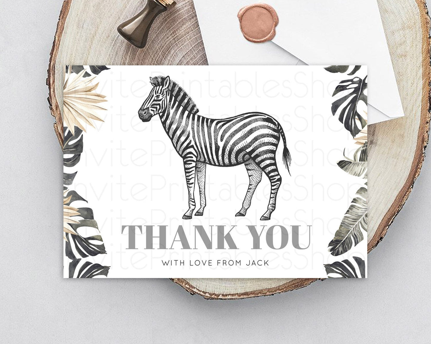 Zebra Thank You Zebra Thank You Card Zebra Birthday Thank You Cards Safari Dried Palm Fern Zebra Teacher Thank You Card Template D10824