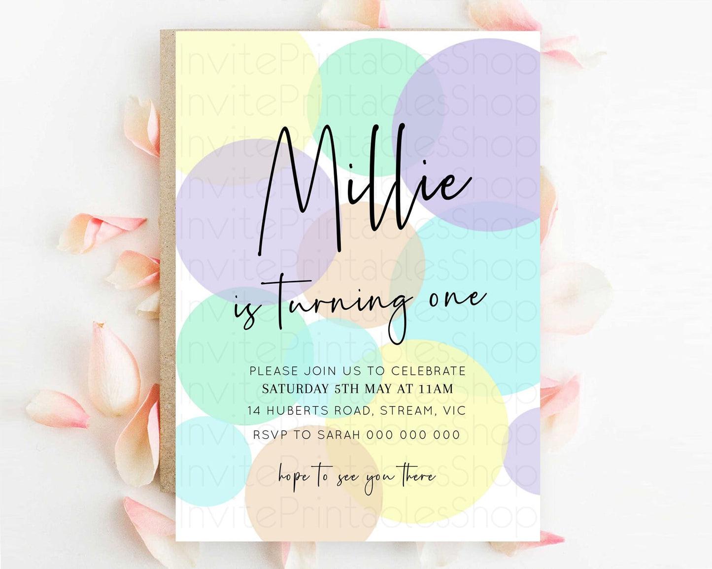 Pastel Birthday Invitation Pastel Confetti Birthday Invitation Bubbles Invitation Colorful Rainbow Confetti 2nd 1st First Birthday D10414