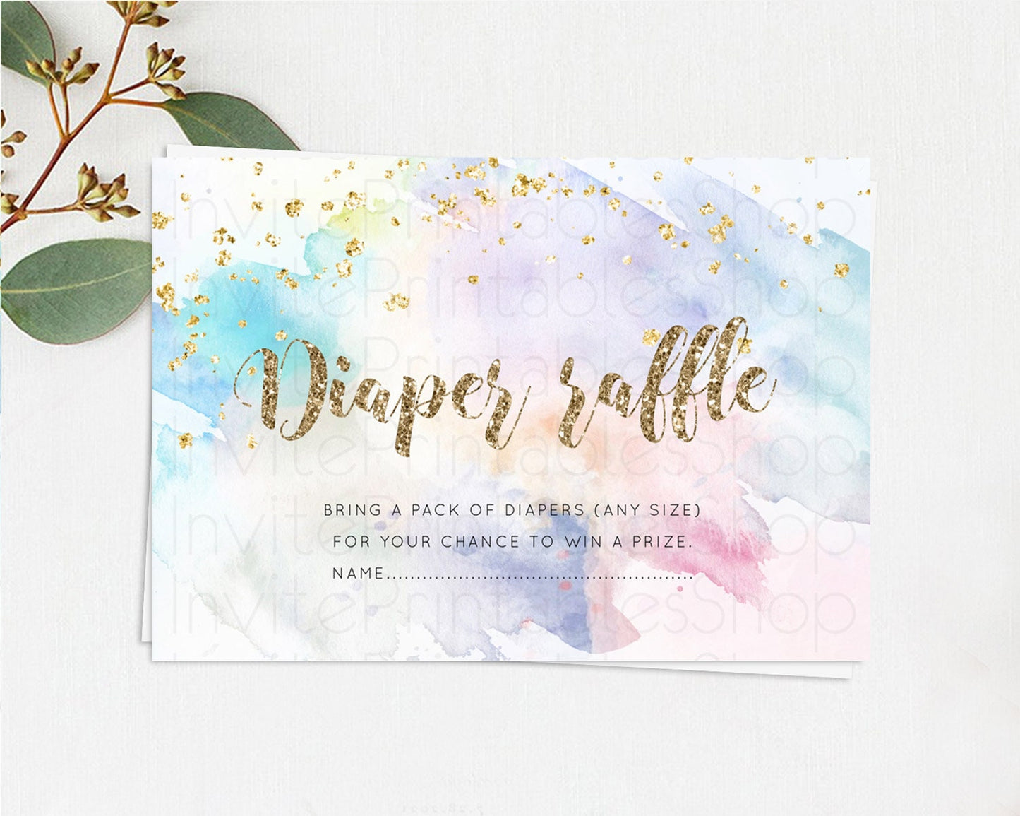 Pastel Diaper Raffle Card Pastel Rainbow Diaper Raffle Insert Colorful Ombre Watercolor Diaper Ticket Confetti Glitter Raffle Game D10421