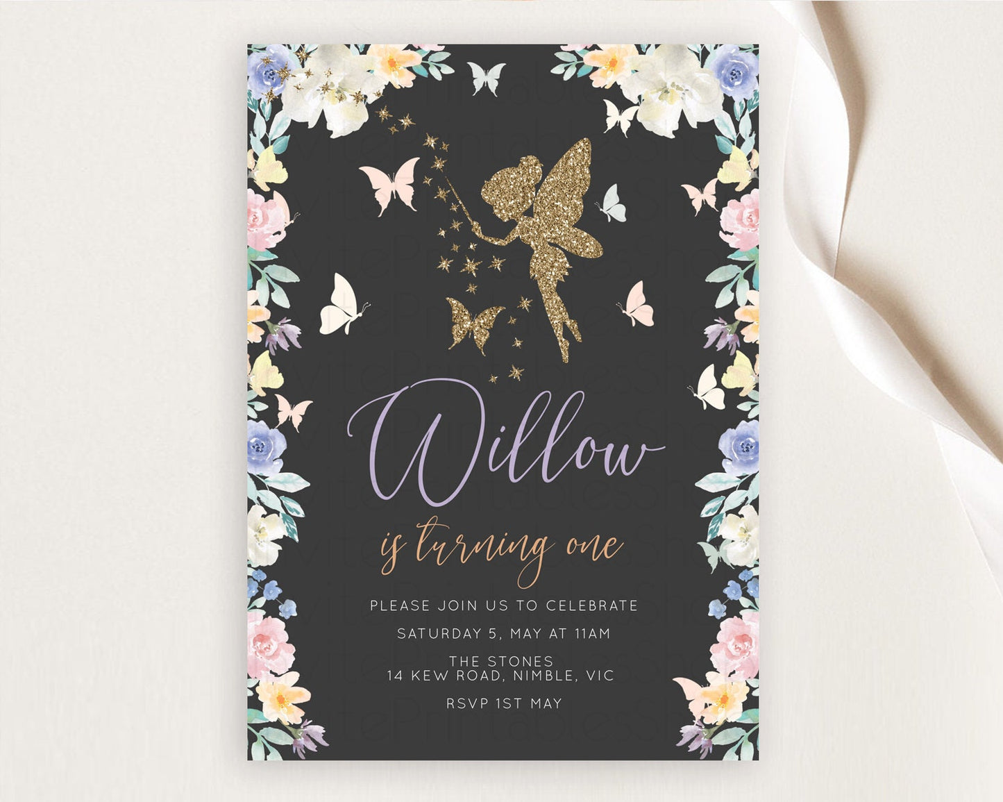 Fairy Birthday Invitation Fairy Invites Fairy Tea Party Fairy Garden Birthday Secret Garden Enchanted Garden Pastel Floral Butterfly D11000