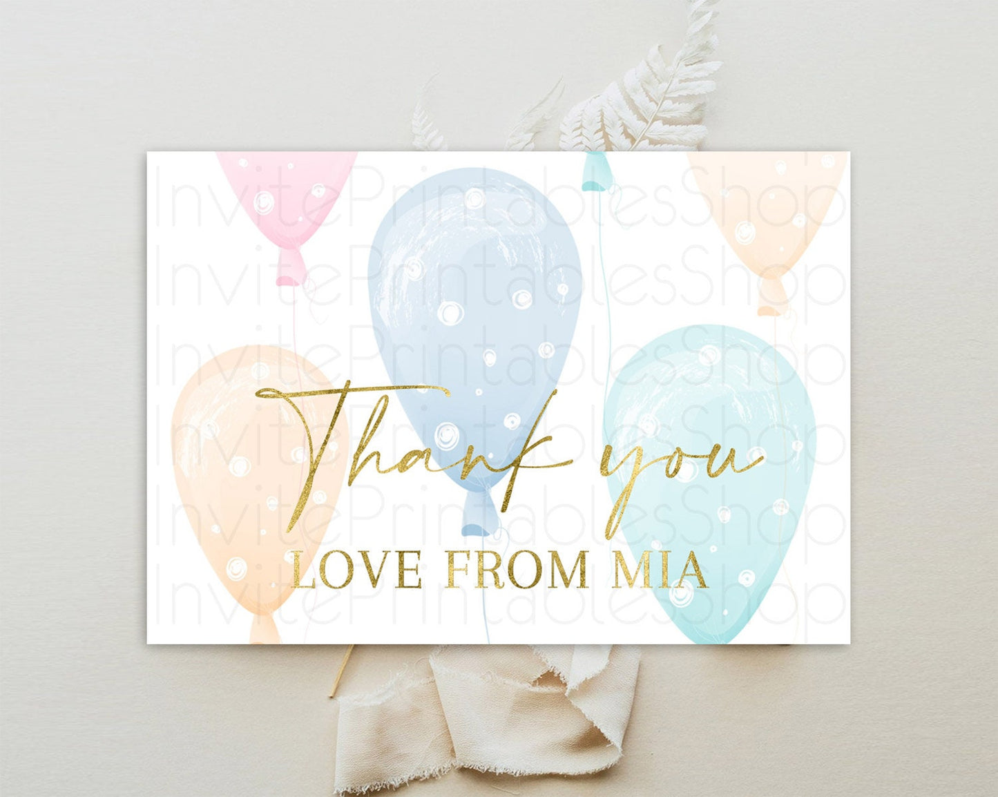 Pastel Balloons Thank You Colorful Balloon Thank You Card Rainbow Balloon Birthday Thank You Card Confetti Teacher Thank You Cards D10182