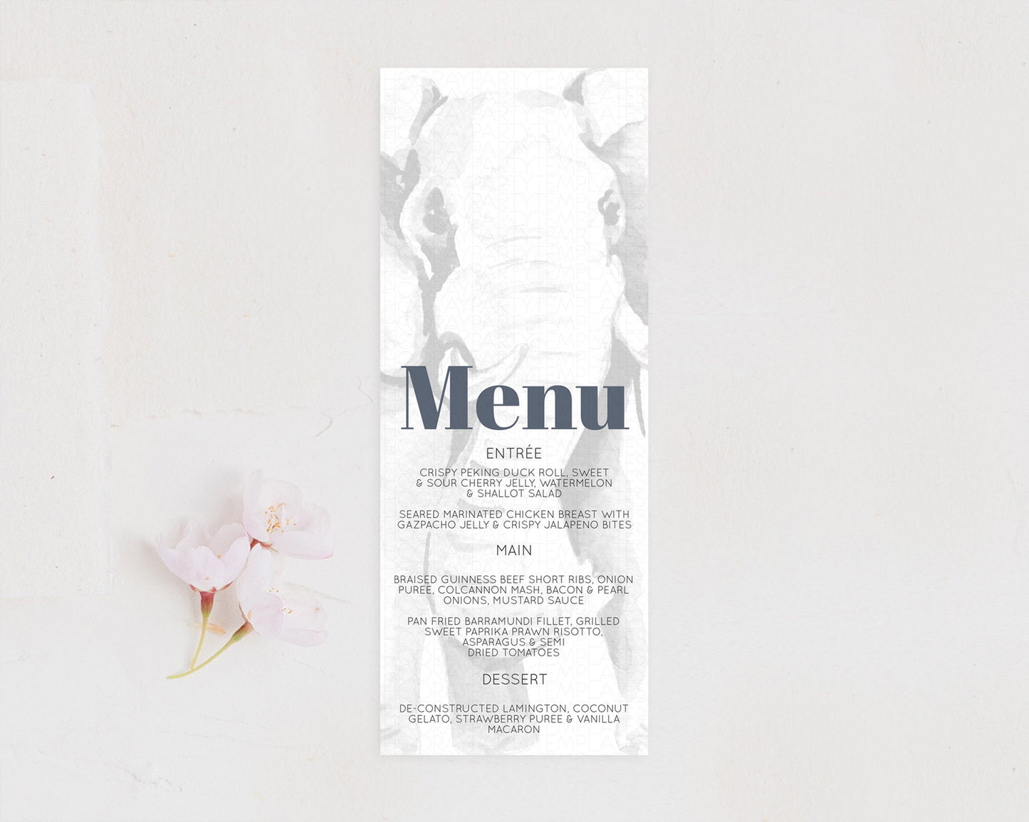 Elephant Menu Elephant Menu Template Elephant Safari Zoo Table Decor Elephant Dinner Dessert Menu Elephant Party Food Menu D10292