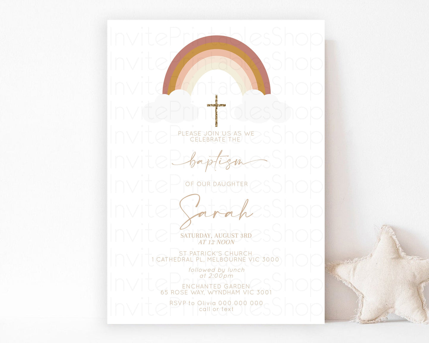 Pastel Baptism Invitation Rainbow Christening Invitation Holy Communion Invite Baptism 1st Birthday Sprinkles Ombre Watercolor Splash