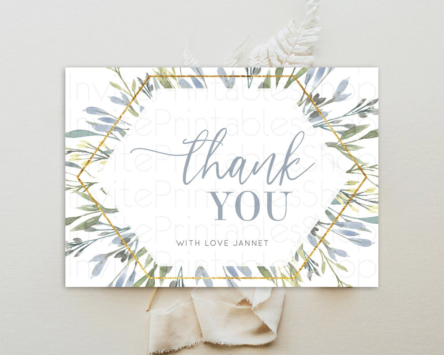 Leafy Thank You Green Leaf Thank You Card Eucalyptus Fern Leaves Cards Watercolor Boho Garden Teacher Thank You Cards Template D10532