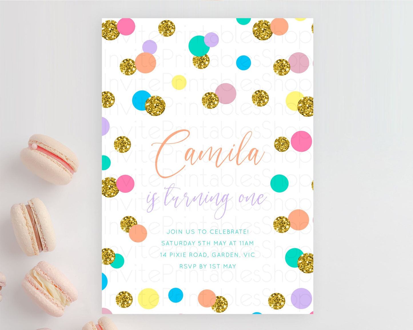 Pastel Birthday Invitation Pastel Confetti Birthday Invitation Bubbles Invitation Colorful Rainbow Confetti 2nd 1st First Birthday D10862