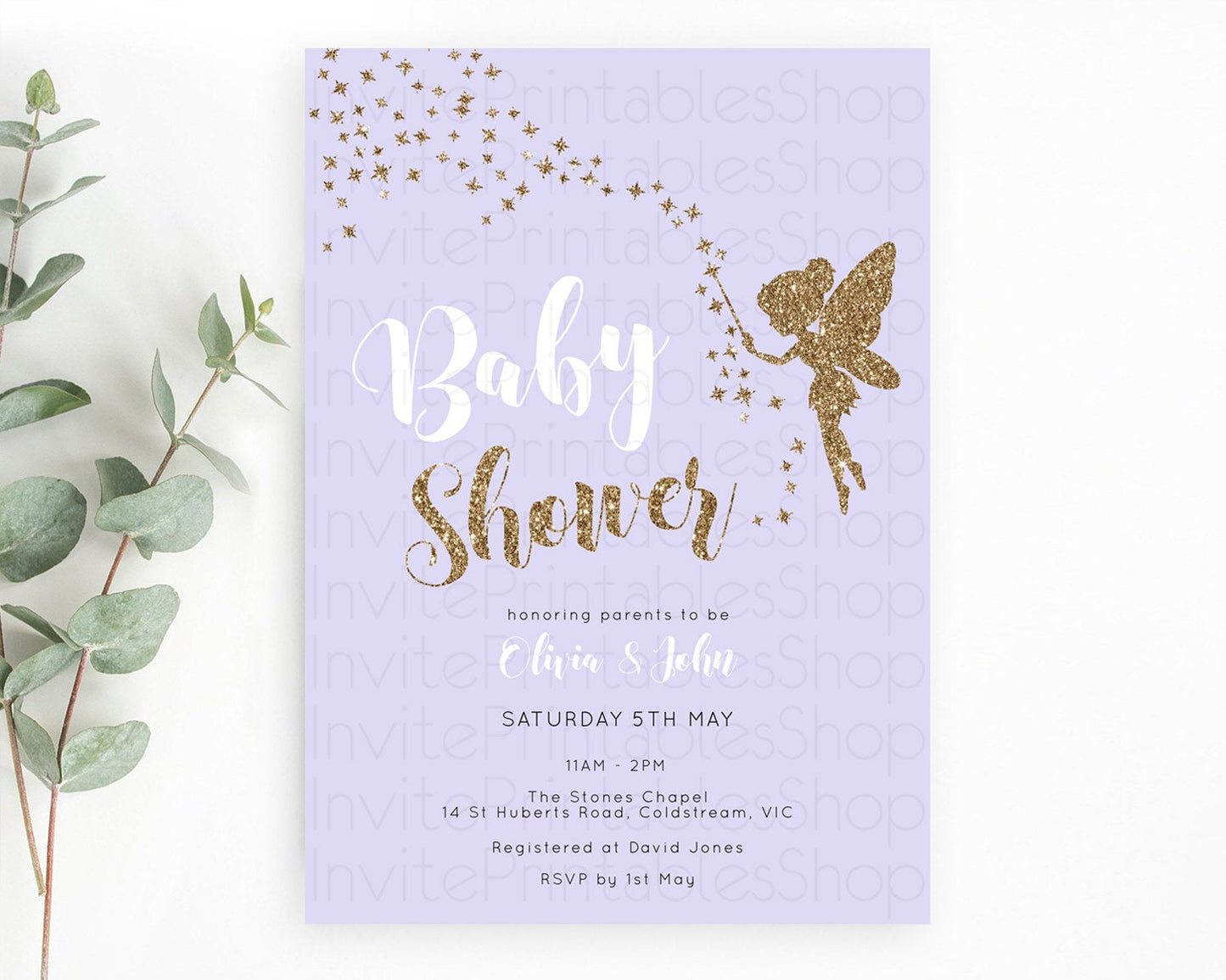 Fairy Baby Shower Invitation, Enchanted Garden, Secret Garden, Pastel Purple, Glittering Magic, Pixie Dust, Whimsical, Butterfly D10389