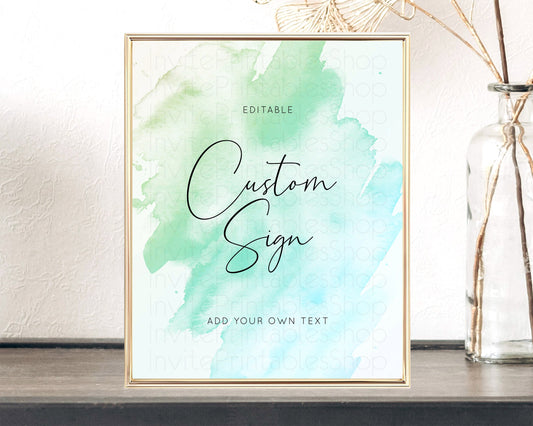 Editable Green Watercolor Sign Green Table Sign Decor Ombre Green Watercolor