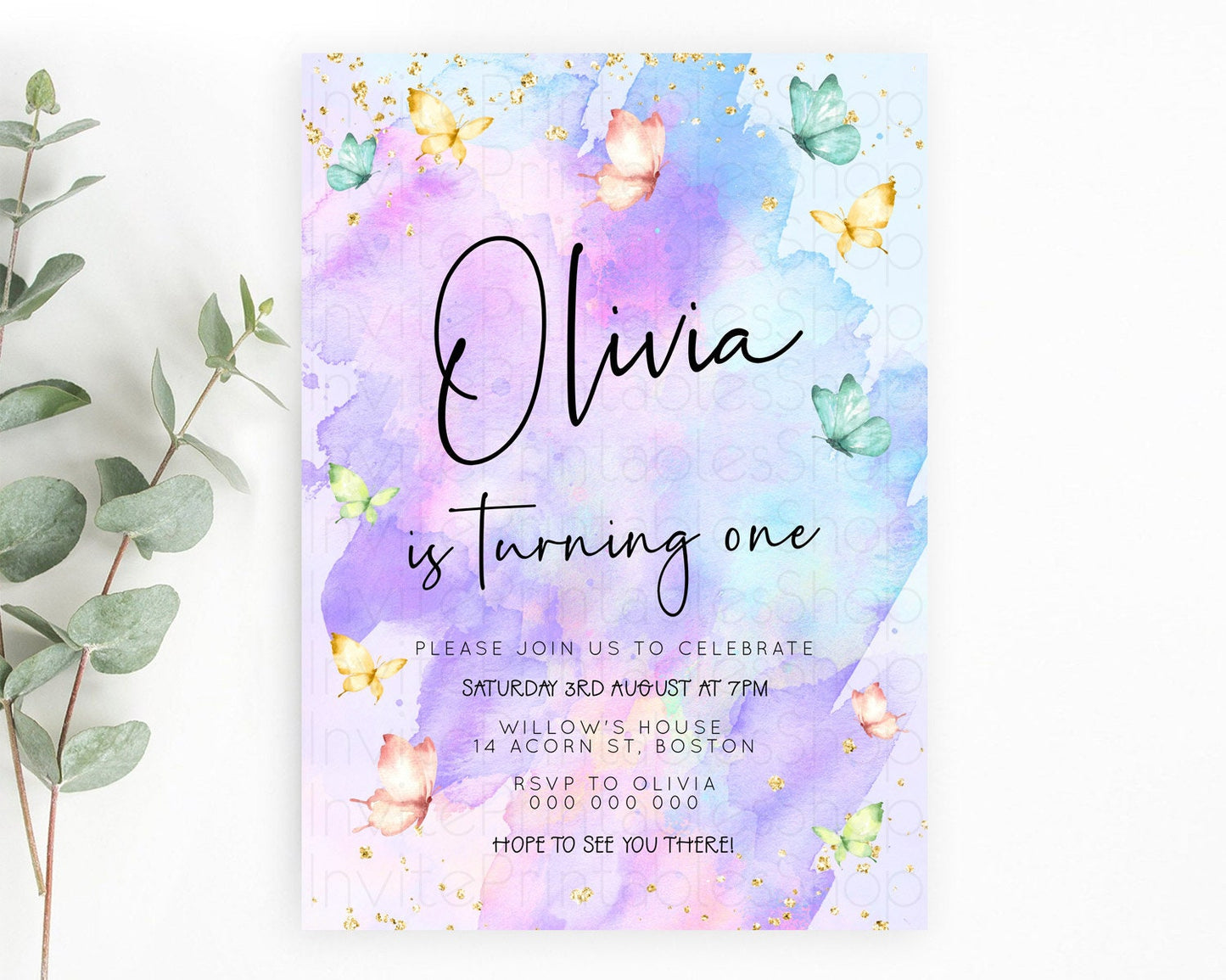 Pastel Butterfly Birthday Invitation Butterfly Birthday Invitation Whimsical Butterfly Enchanted Garden 1st 2nd Birthday Invitation D23202