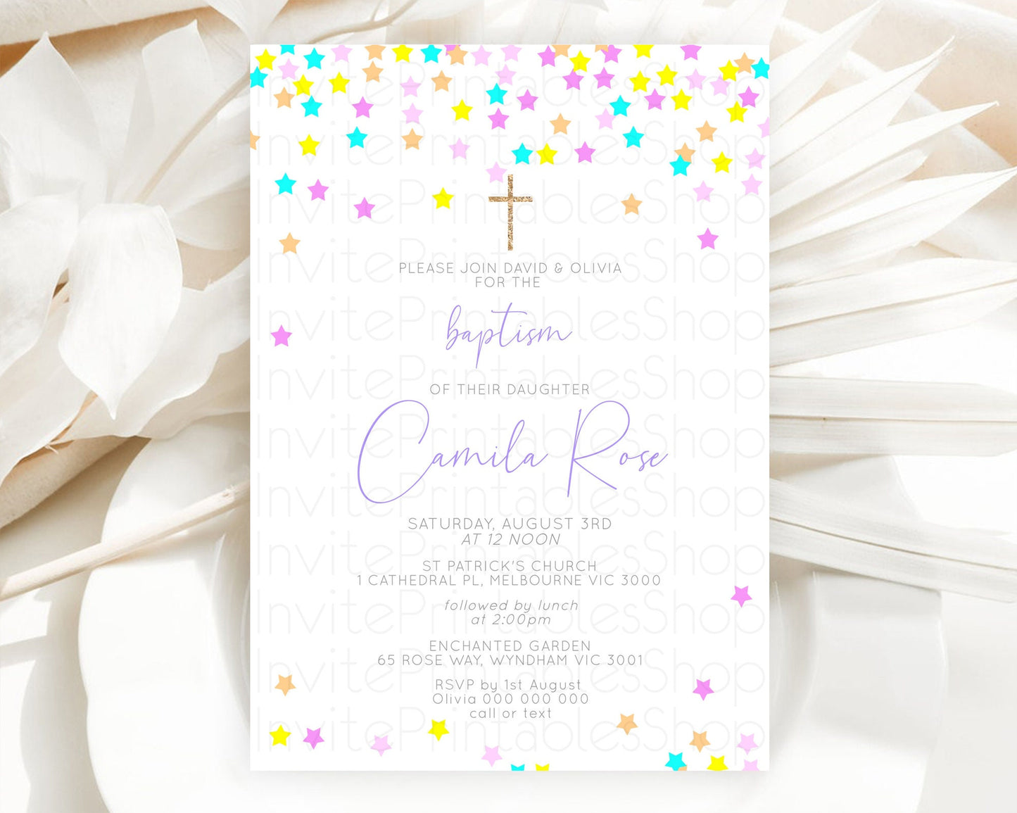 Star Baptism Invitation Pastel Stars Baptism 1st Birthday Invitation Rainbow Colors Confetti Twinkle Little Star Christening Invite D10397