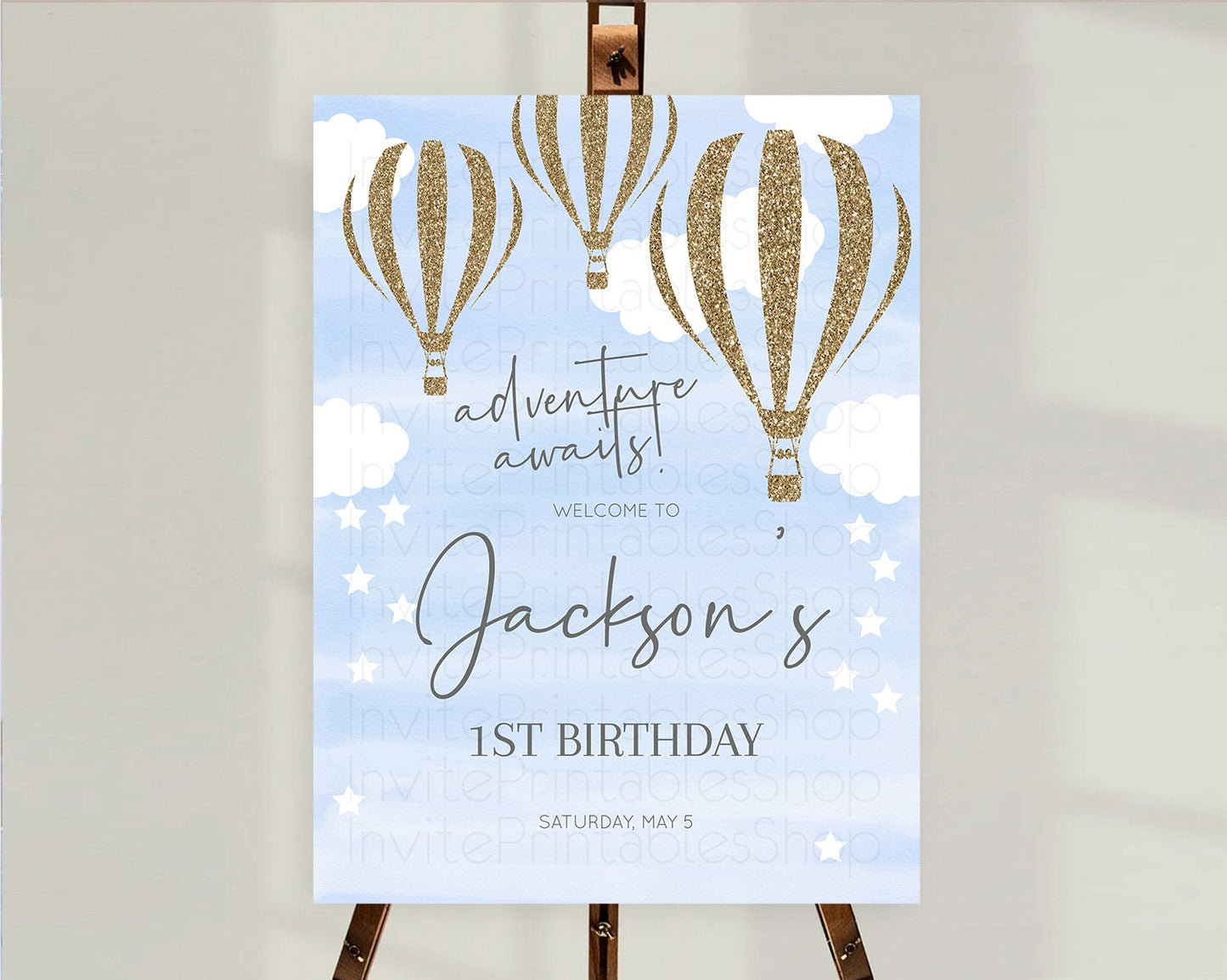 Hot Air Balloon First Birthday Welcome Board Hot Air Balloon Welcome Board Adventure Awaits Watercolor First Birthday Welcome Sign D10333