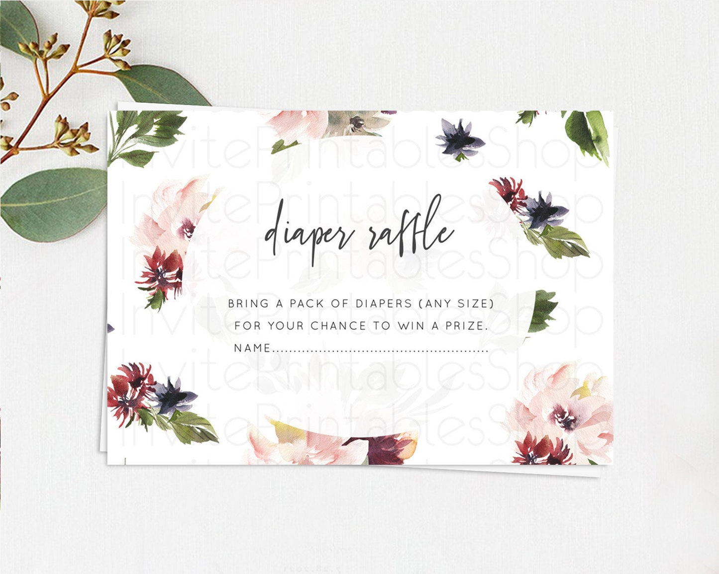 Editable Secret Garden Diaper Raffle Card Boho Wildflower Diaper Raffle Inse