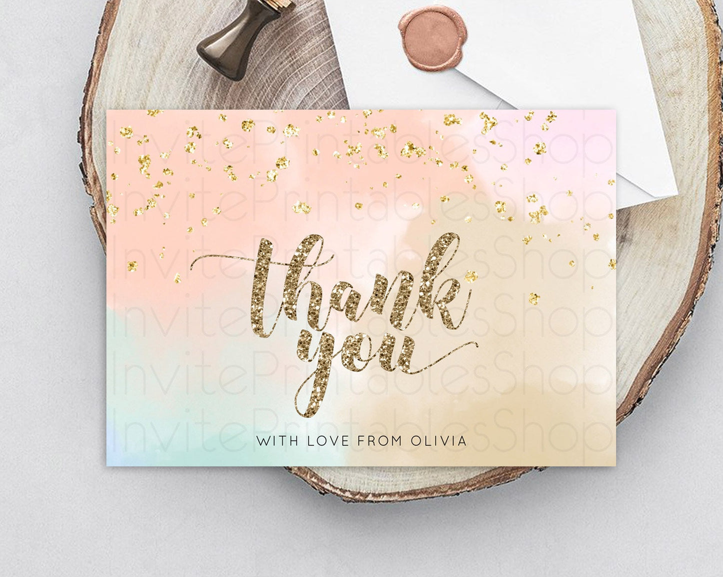 Pastel Thank You Rainbow Thank You Card Colorful Pastel Birthday Thank You Card Confetti Watercolor Pastel Teacher Thank You Cards D10377