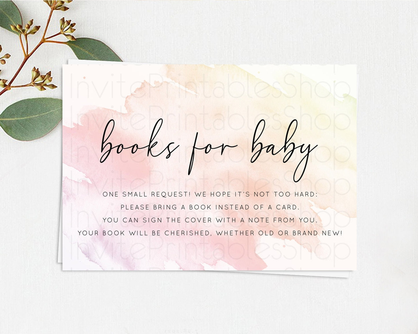 Pink Books For Baby Card Watercolor Book Insert Pastel Pink Baby Shower Book Card Pink Watercolor Splash Guests Book Poem Request D10164