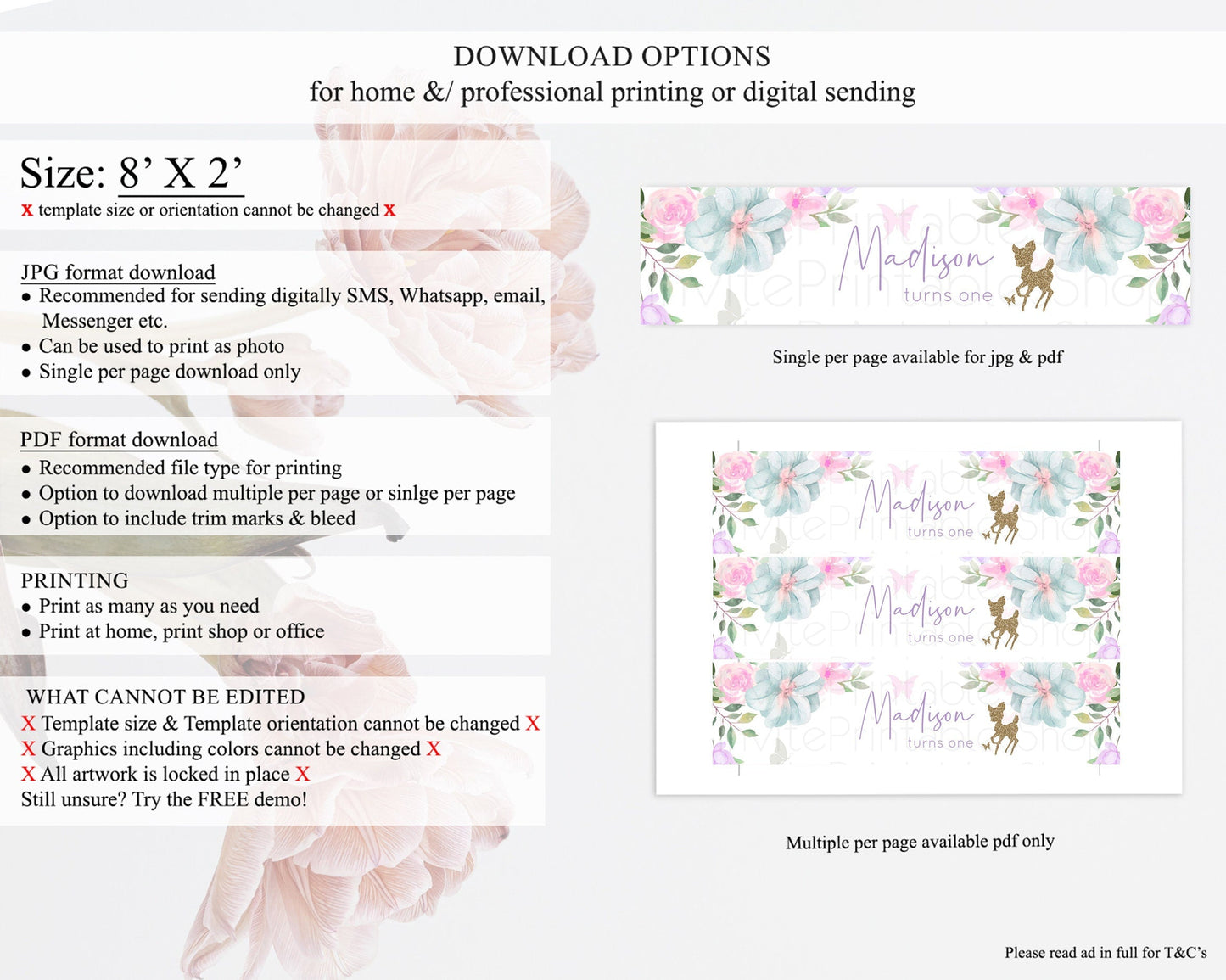 Fawn Deer Water Label Template Pastel Floral Deer Enchanted Forest Butterfly Party Decor Birthday Baptism Baby Shower Bridal Shower D10476