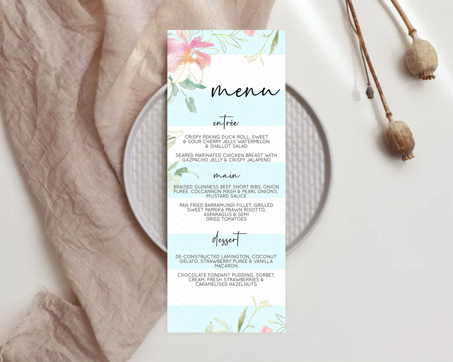 Secret Garden Menu Wildflower Menu Template Pastel Flower Garden Table Decor Boho Floral Dinner Dessert Floral Party Food Menu D10303