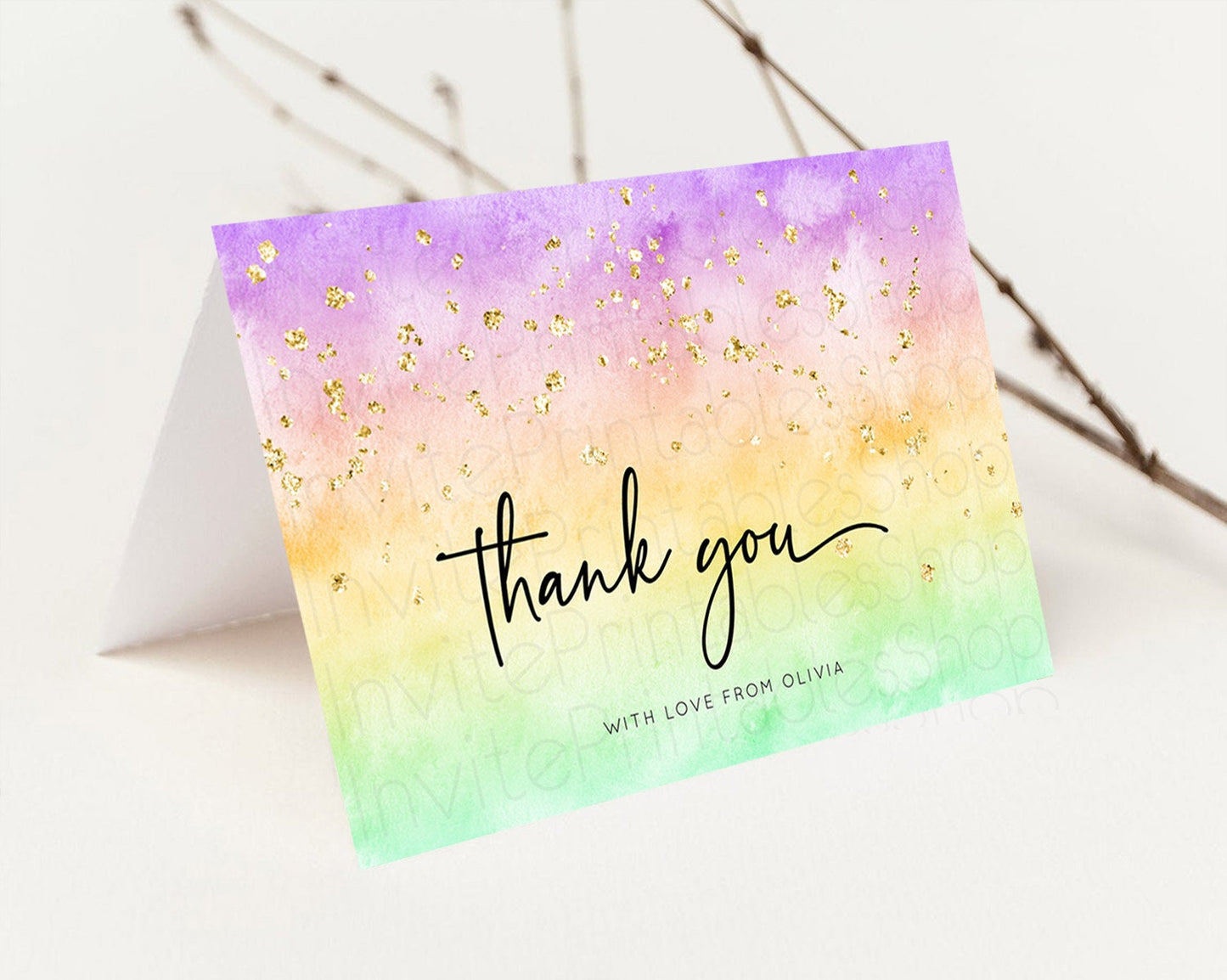 Editable Pastel Thank You Rainbow Thank You Card Colorful Pastel Birthday Th