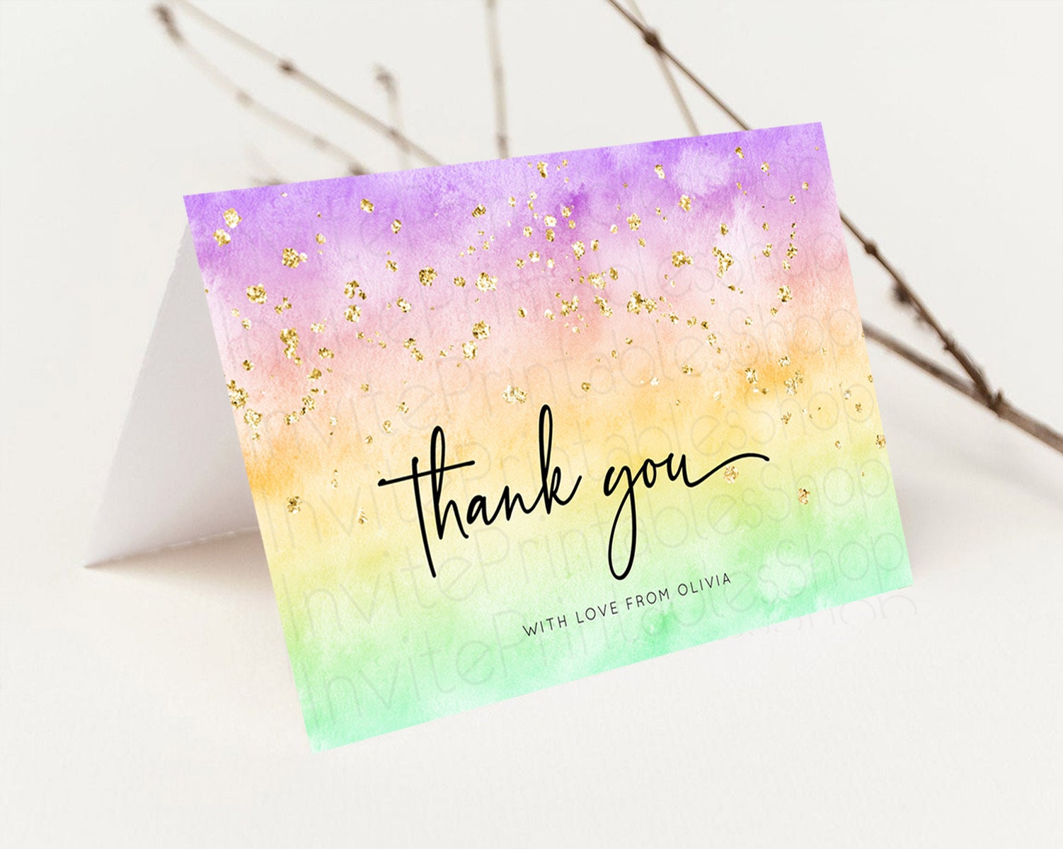Editable Pastel Thank You Rainbow Thank You Card Colorful Pastel Birthday Th