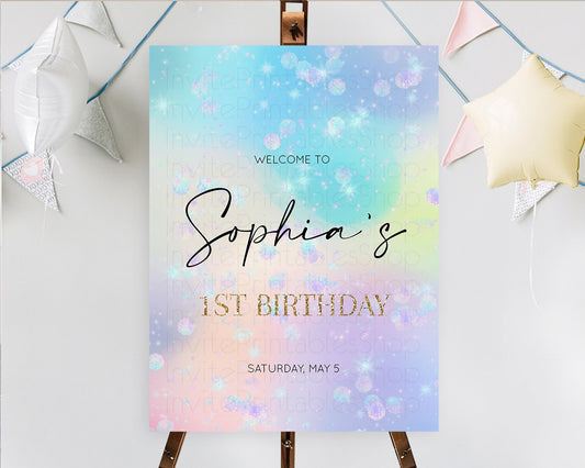 Rainbow Welcome Sign Pastel Welcome Board Colorful Pastel Watercolor Iridescent Sprinkles Ombre Pastel Decor First Birthday Sign D10665