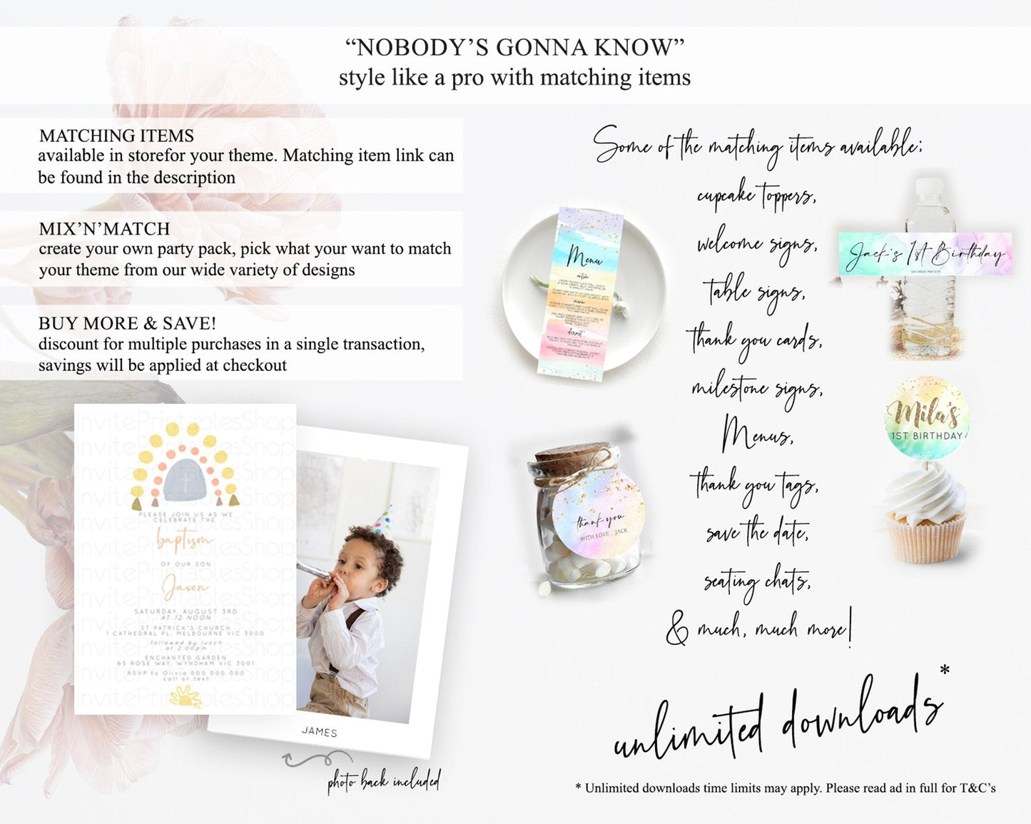Pastel Rainbow Baptism Invitation Boho Rainbow Baptism 1st Birthday Invitation Rainbow Pastel Watercolor Christening Invitation D10688