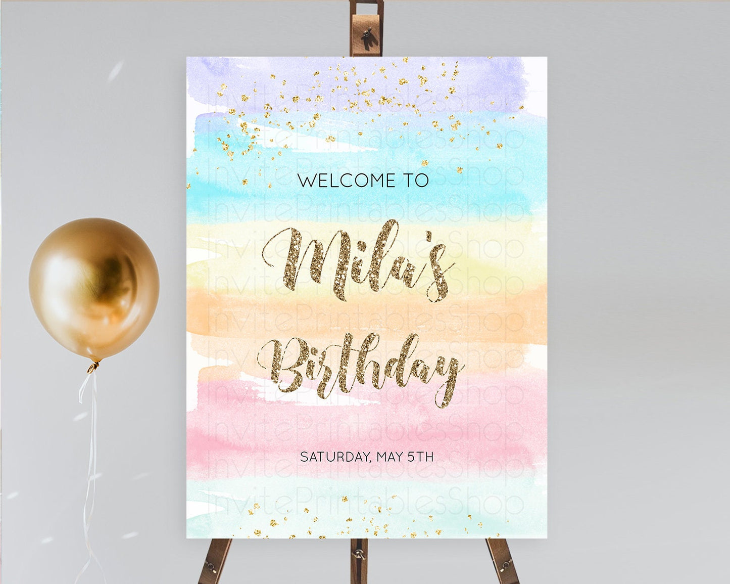 Pastel Welcome Sign Pastel Rainbow Welcome Sign Colorful Rainbow Confetti Watercolor Glitter Pastel First Birthday Welcome Sign D10508