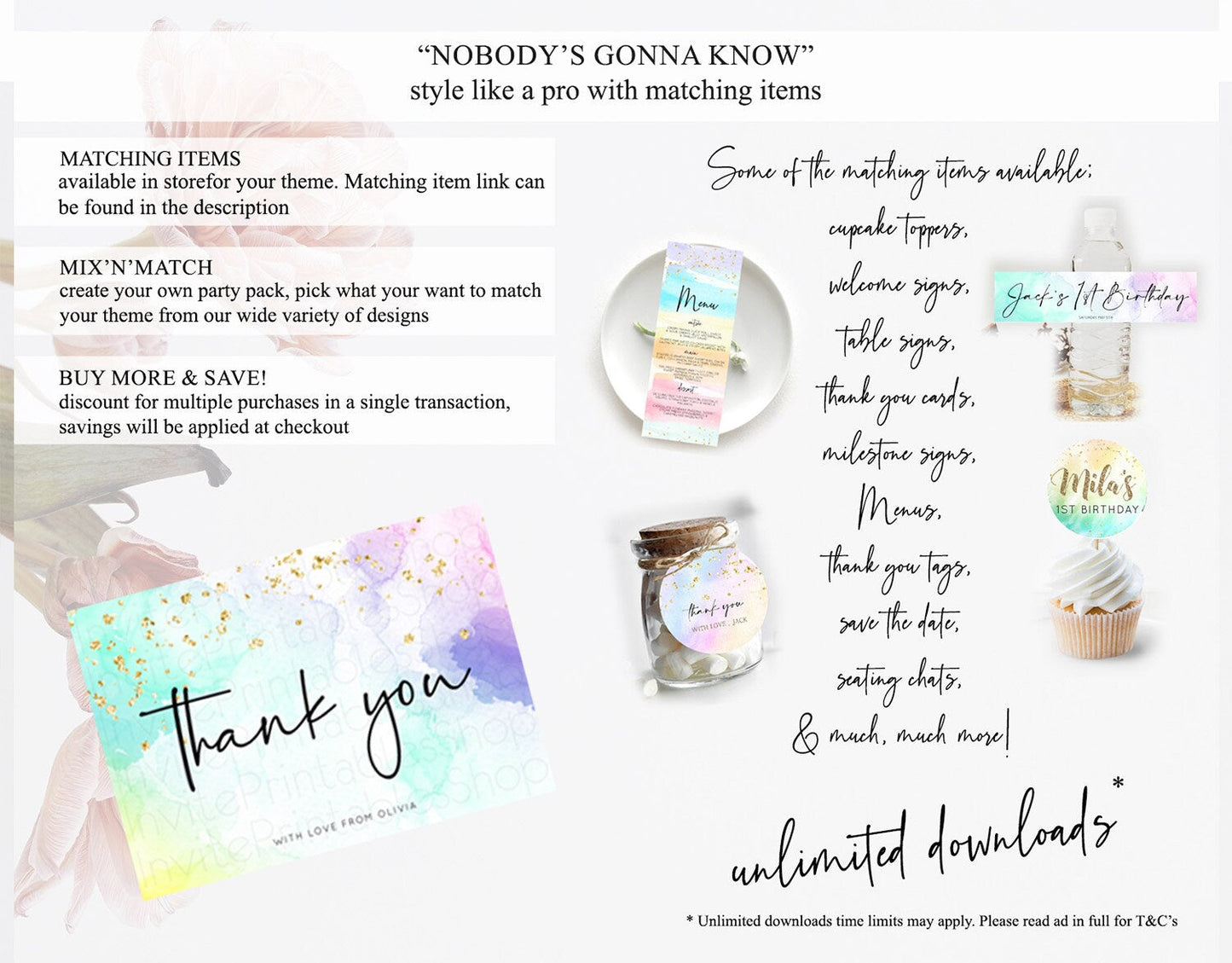 Pastel Thank You Rainbow Thank You Card Colorful Pastel Birthday Thank You Card Confetti Watercolor Pastel Teacher Thank You Cards D10158